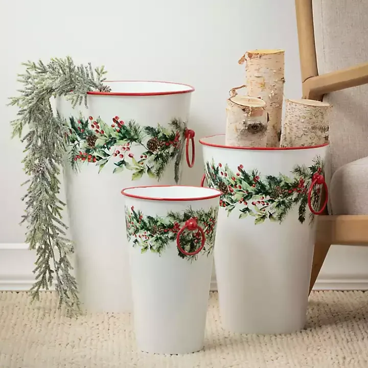 Winter Foliage Metal Vases, Set of 3