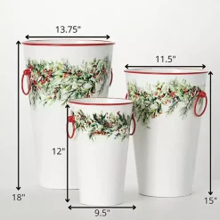 Winter Foliage Metal Vases, Set of 3