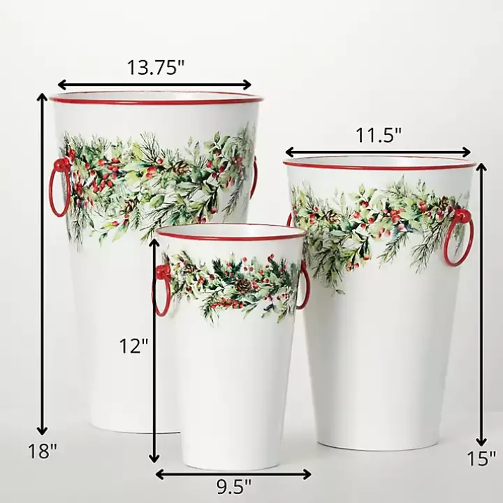 Winter Foliage Metal Vases, Set of 3