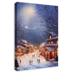 Winter Village at Night Canvas Art Print