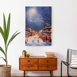 Winter Village at Night Canvas Art Print