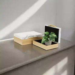 Wood and Faux Marble Rectangular Boxes, Set of 2