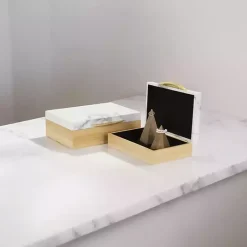 Wood and Faux Marble Rectangular Boxes, Set of 2