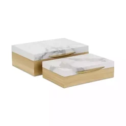 Wood and Faux Marble Rectangular Boxes, Set of 2