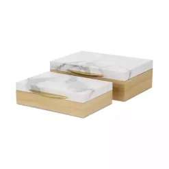 Wood and Faux Marble Rectangular Boxes, Set of 2