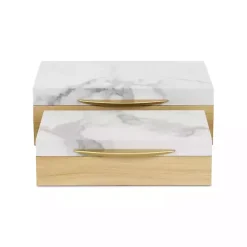 Wood and Faux Marble Rectangular Boxes, Set of 2