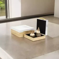 Wood and Faux Marble Square Boxes, Set of 2