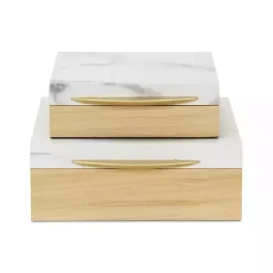 Wood and Faux Marble Square Boxes, Set of 2