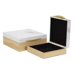 Wood and Faux Marble Square Boxes, Set of 2