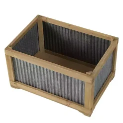 Wood Planters with Galvanized Sides, Set of 2