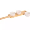 Wood Serving Tray with White Ceramic Bowls
