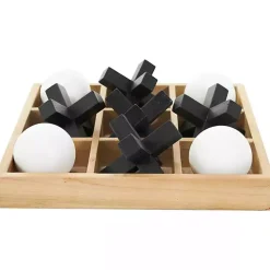 Wooden Black & White 3D Tic Tac Toe Set