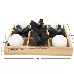 Wooden Black & White 3D Tic Tac Toe Set