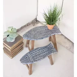 Wooden Fish Stool Plant Stands, Set of 2