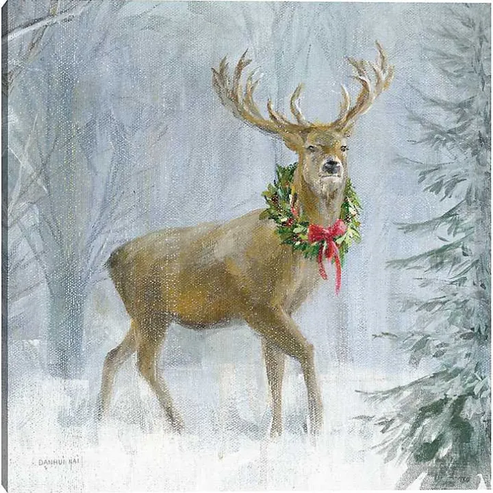 Woodland Holiday Deer Canvas Art Print