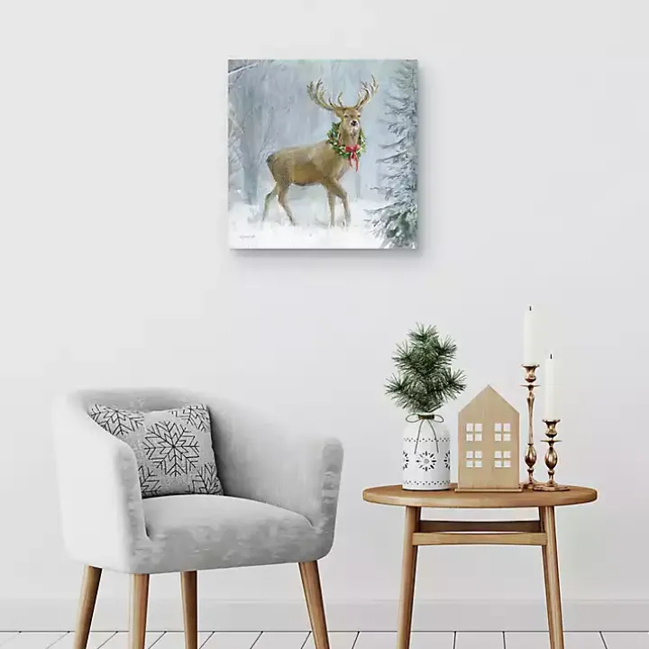 Woodland Holiday Deer Canvas Art Print