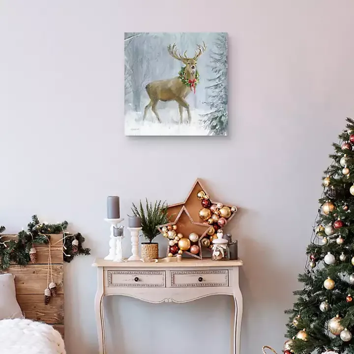 Woodland Holiday Deer Canvas Art Print