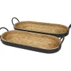 Woven Jute and Black Wood Trays, Set of 2