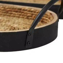 Woven Jute and Black Wood Trays, Set of 2