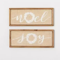 Woven Noel & Joy Christmas Wall Plaques, Set of 2