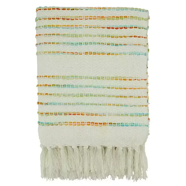 Woven Rainbow Stripe Tassel Throw