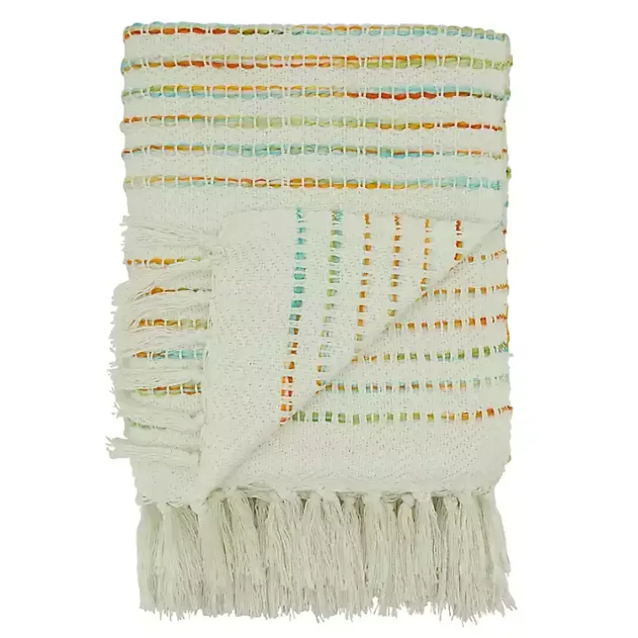 Woven Rainbow Stripe Tassel Throw