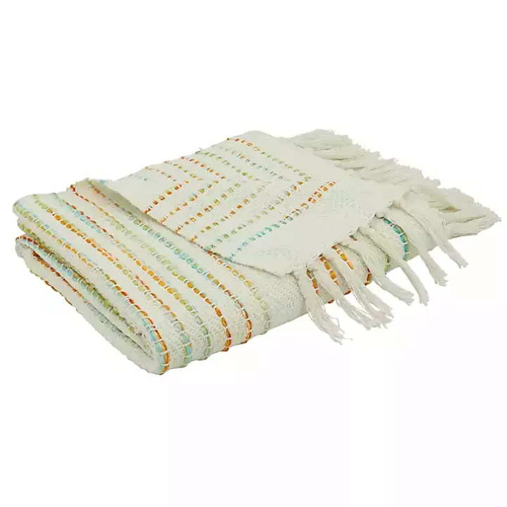 Woven Rainbow Stripe Tassel Throw
