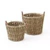 Woven Seagrass and Rattan Baskets, Set of 2