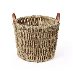 Woven Seagrass and Rattan Baskets, Set of 2