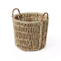 Woven Seagrass and Rattan Baskets, Set of 2