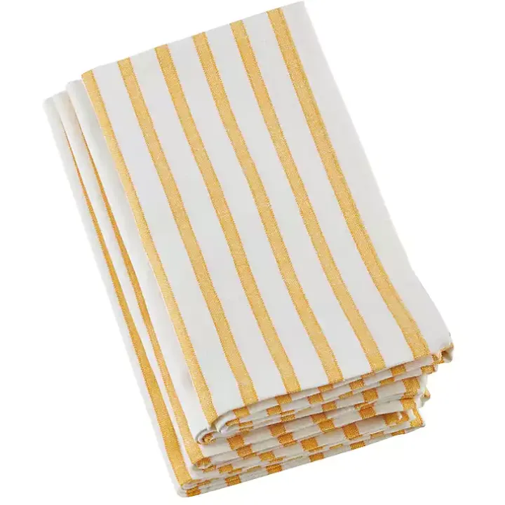 Yellow Cheerful Striped Cotton Napkins, Set of 4