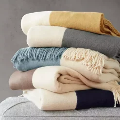Yellow Faux Cashmere Color Block Throw Blanket