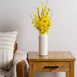 Yellow Forsythia Arrangement in Ribbed Vase