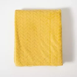 Yellow Heavenly Herringbone Plush Throw