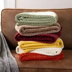 Yellow Heavenly Herringbone Plush Throw