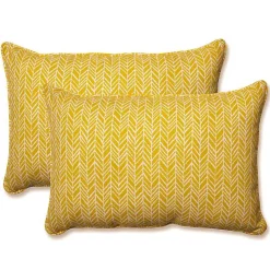 Yellow Herringbone Outdoor Long Pillows, Set of 2