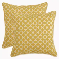 Yellow Pattern Outdoor Pillows, Set of 2
