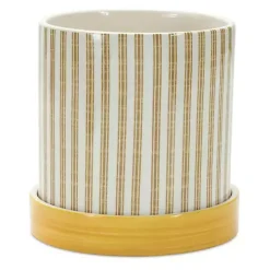 Yellow Striped and Bee Decorative Pots, Set of 2