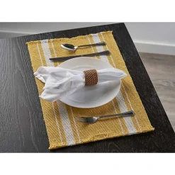 Yellow Striped Fringe Placemats, Set of 4